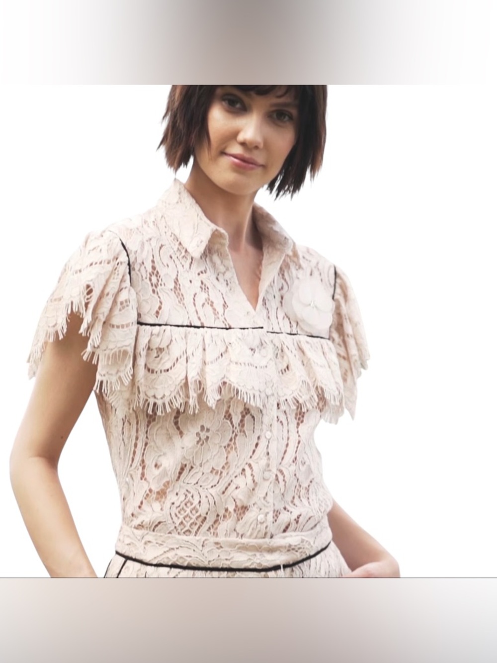 Anne Fontaine Palagio Women’s White Lace Button Down Blouse Shirt Boho 44 US 12 - Picture 3 of 10